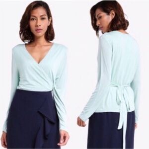NWT Blogger Fave J Crew Wrap and Tie Crossover Top Sundrenched Aqua Blue Medium
